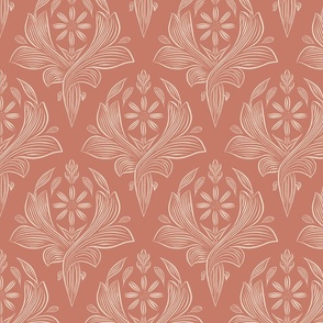 medium scale // Classic Botanical Line Art - Terracotta Red, Very Pale Taupe