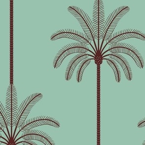 Boho Palm Trees Chocolate Brown On Muted Turquoise Green