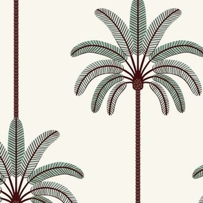 Boho Palm Trees with Turquoise Green Tints On Bone White Multi Color