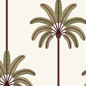 Boho Palm Trees with Olive Green Tints On Bone White Multi Color