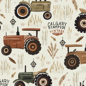 Calgary Stampede - vintage tractor pull Large - farm wallpaper in earth tones - boho farmer 