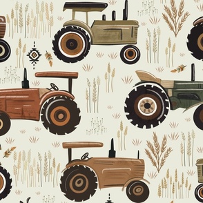 Calgary Stampede - vintage tractors and wheat fields Large - farm wallpaper in earth tones - boho farmer - farming field - kids wall decor