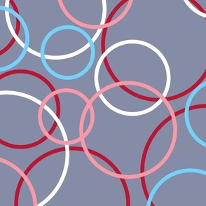 Red Blue White Circles on Gray Background