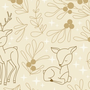 Large - Boho Christmas Botanicals with Deer and Stars on cream