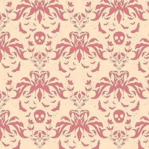  cottage core skull and bats in apricot and creme