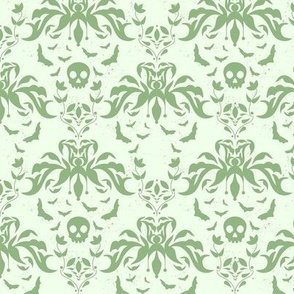 cottage core skull and bats in pastel green