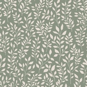Botanical Minimalism | Small Scale | Warm White on Sage Green | non-directional leaves