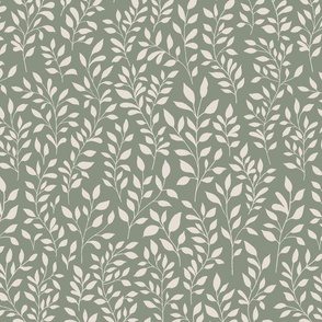 Botanical Minimalism | Medium Scale | Warm White on Sage Green | non-directional leaves