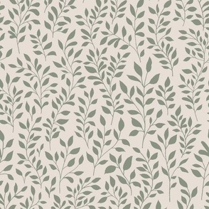 Botanical Minimalism | Small Scale | Sage Green on Eggshell White | non-directional leaves