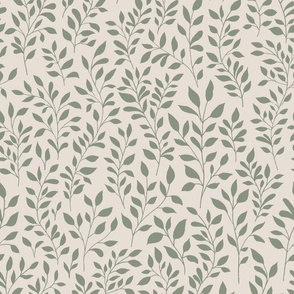 Botanical Minimalism | Medium Scale | Sage Green on Eggshell White | non-directional leaves