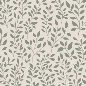Botanical Minimalism | Large Scale | Sage Green on Eggshell White | non-directional leaves