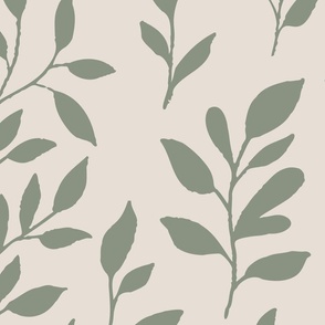 Botanical Minimalism | Jumbo Scale | Sage Green on Eggshell White | non-directional leaves