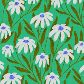 Medium / Joyful Daisies on Minty Green with Blue / Daisy Floral / Cottagecore