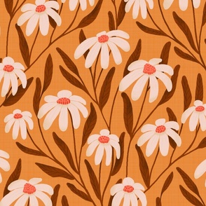 Medium / Joyful Daisies on Orange / Daisy Autumn  Floral / Cottagecore