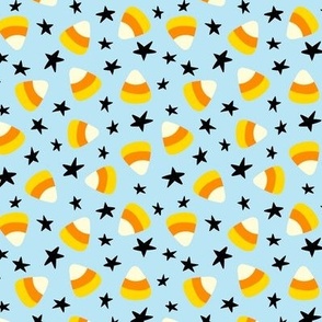 Candy corn, stars on  blue