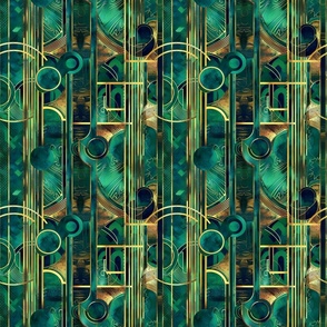 Luxurious Art Deco Geometric Design in Emerald and Gold