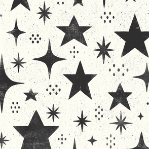 (large) Rustic spackled stars natural tricorn black white