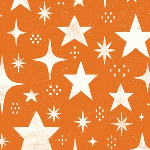 (large) Rustic spackled stars carrot orange white warm
