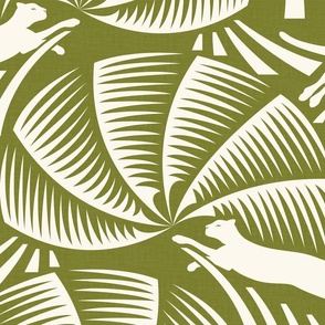 Life in the Wilderness - Modern Decor with Panthers and Palms on Olive Green / Large / Eva Matise