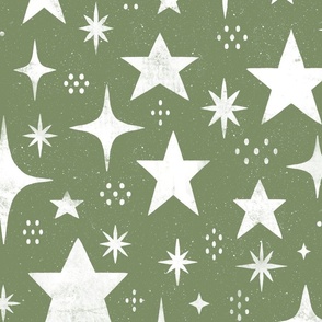 (large) Rustic spackled stars sage green white