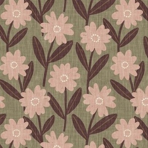 Colorful Summer Floral Garden, Vintage Dusty Pink and Green | Simple Botanical 