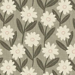 Colorful  Summer Floral Garden, Vintage Dusty Green and Cream | Simple Botanical 