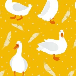 White Ducks, feathers and spots on yellow  (very large scale)