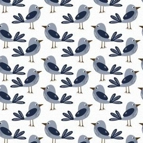 Quirky Navy Bluebirds (white background) 4x4