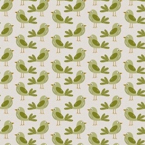 Quirky Green Birds (light brown background) 4x4