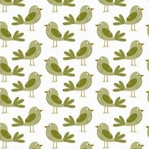 Quirky Green Birds (white background) 4x4