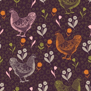 Chicken & Flowers Pattern