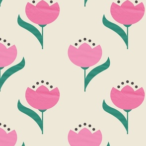 Sweet Pink Tulips On Cream - large scale