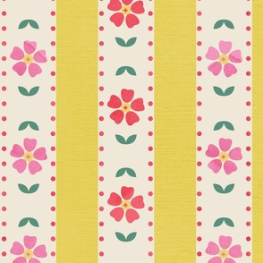 Cottage Core Floral Stripes Pattern with Polka Dots  - large scale