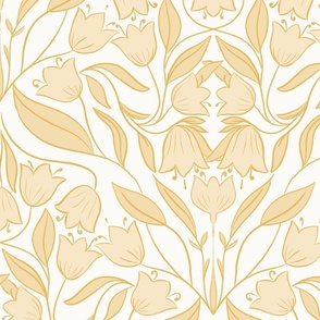Vintage Lily Of The Valley // Floral Damask // Warm Beige // light yellow
