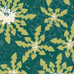 Maximalist Deconstructed Dandelions in Green Earth colors