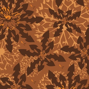 Maximalist Deconstructed Dandelions in Fall Oranges and Browns