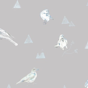 Quirky Crows Of Winter Dk Gray Background