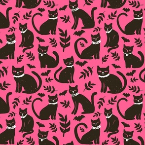 Bats and Cats with Collars On Pink