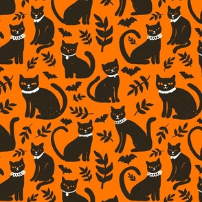 Bats and Cats with Collars On Orange