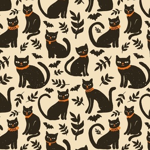 Bats and Black Cats with Orange Collars