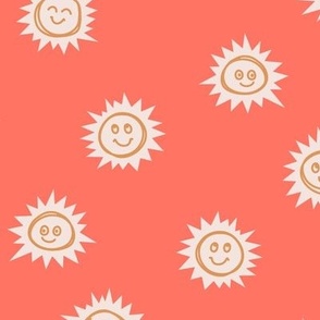 053 - Small Scale Good Morning Sunshine Happy Sleepy Faces Childrens Hand Drawn Whimsical Cute Nursery Baby - bold apricot peach coral 