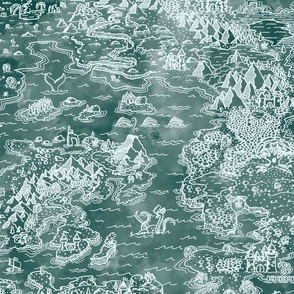 Medium - Old Fantasy Map with Happy Sea Monsters - Nautical Teal