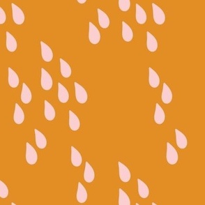 Large  / Teardrops Raindrops Flowing in Pink and Mustard