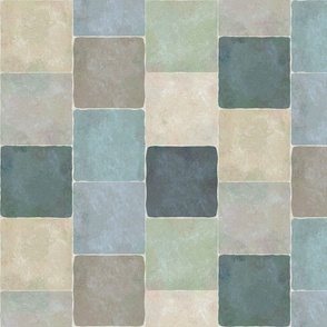 Tiled Checker Pattern in coastal blue green and beige