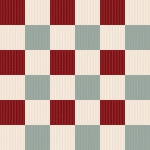 Traditional Vintage Christmas checker woven quilt in red, cream, and green