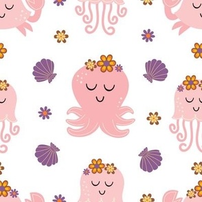 octopus, crab, jellyfish on a white background