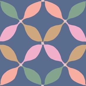 Garden party leafy geometric in peach, pink, green on navy