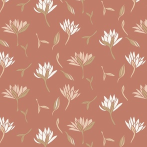 Summer Bloom Wild Flower Lotus in vintage country cottage peach, pink, and marmalade orange