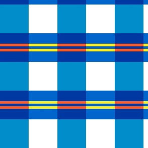 Buffalo Check & French Stripe (M) Mediterranean Royal Blues, Orange, Yellow