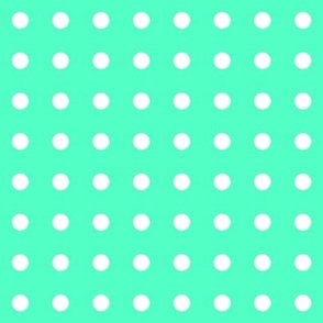 SFGD2BR- Widely Spaced Out White Polka Dots on Seafoam Green - 1 inch basic repeat